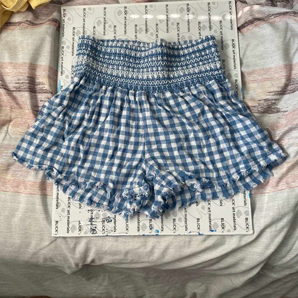 Light blue and white plaid shorts